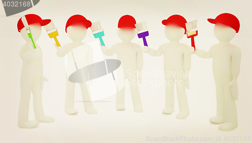 Image of 3d man with a brush. 3D illustration. Vintage style.