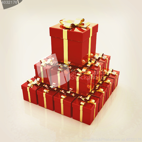 Image of Bright christmas gifts. 3D illustration. Vintage style.