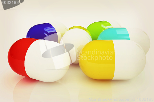 Image of Pills. 3D illustration. Vintage style.