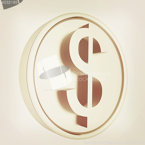 Image of Metall coin with dollar sign. 3D illustration. Vintage style.