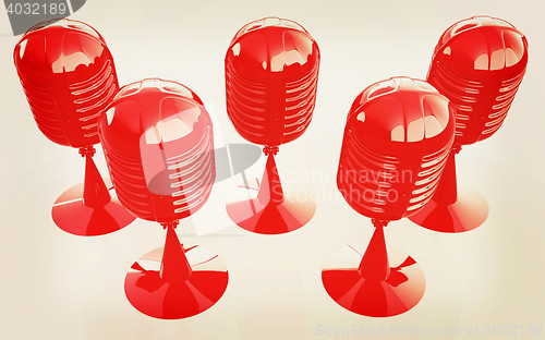 Image of 3d rendering of a microphones. 3D illustration. Vintage style.