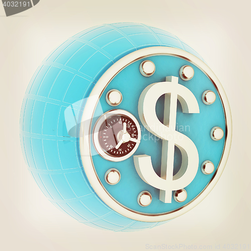 Image of safe in the form of dollar coin. 3D illustration. Vintage style.