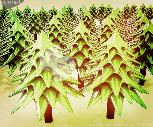Image of Christmas trees. 3D illustration. Vintage style.