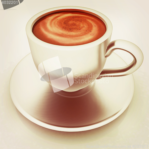 Image of Coffee cup on saucer. 3D illustration. Vintage style.