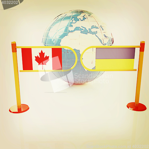 Image of Three-dimensional image of the turnstile and flags of Canada and