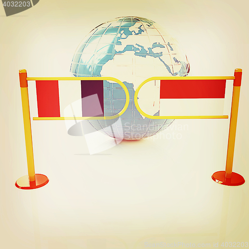 Image of Three-dimensional image of the turnstile and flags of France and