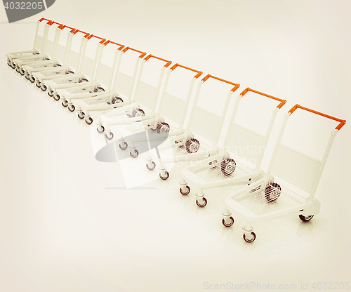 Image of Trolleys for luggages at the airport . 3D illustration. Vintage 