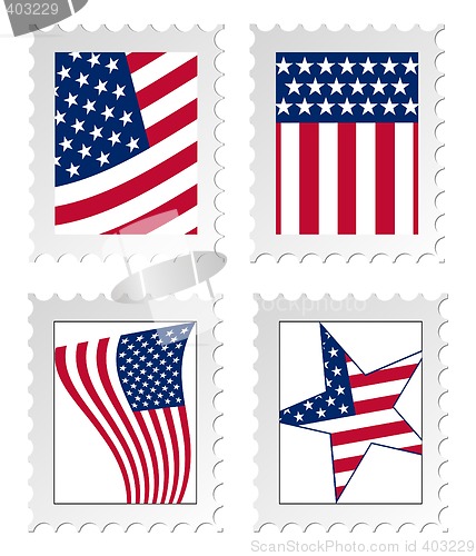 Image of Illustration of post stamps with USA national flag
