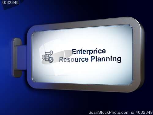 Image of Finance concept: Enterprice Resource Planning and Calculator on billboard background