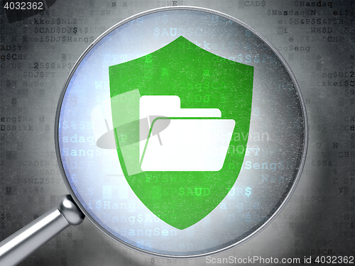 Image of Finance concept: Folder With Shield with optical glass on digital background