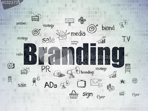 Image of Advertising concept: Branding on Digital Data Paper background