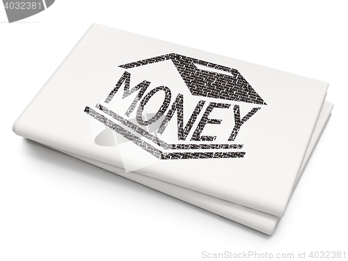 Image of Money concept: Money Box on Blank Newspaper background