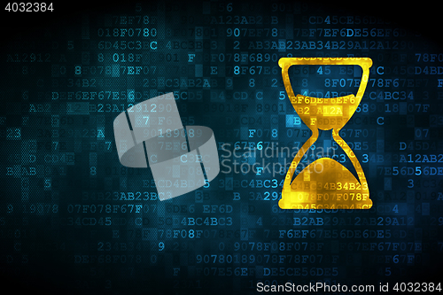 Image of Timeline concept: Hourglass on digital background