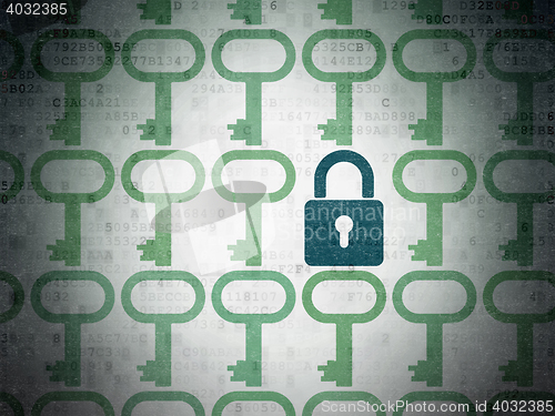 Image of Privacy concept: closed padlock icon on Digital Data Paper background