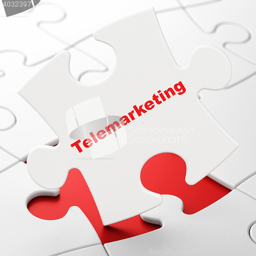 Image of Advertising concept: Telemarketing on puzzle background