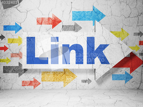 Image of Web design concept: arrow with Link on grunge wall background