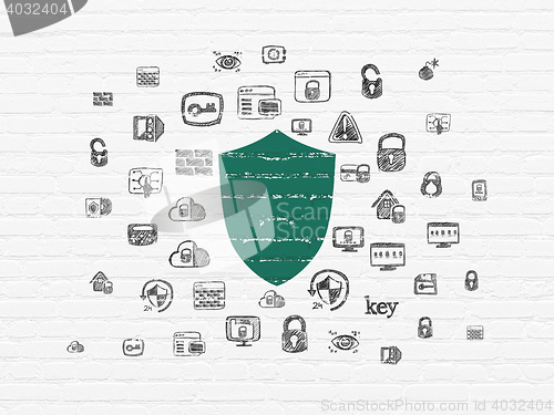 Image of Safety concept: Shield on wall background
