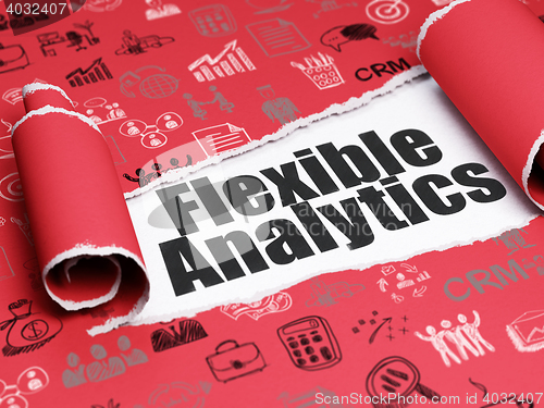 Image of Business concept: black text Flexible Analytics under the piece of  torn paper