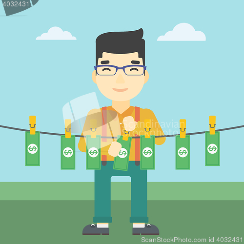 Image of Man loundering money vector illustration.