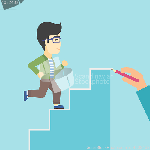 Image of Businessman running upstairs vector illustration.