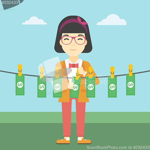 Image of Woman loundering money vector illustration.