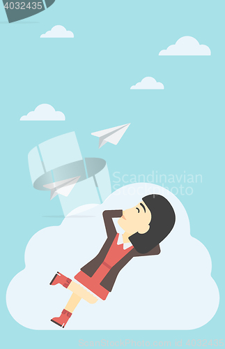 Image of Business woman lying on cloud vector illustration.