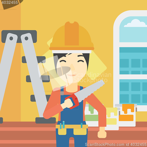 Image of Smiling worker with saw.