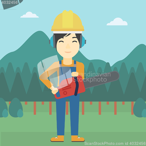 Image of Lumberjack with chainsaw vector illustration.