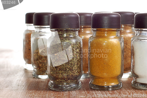 Image of variety of spices in bottles