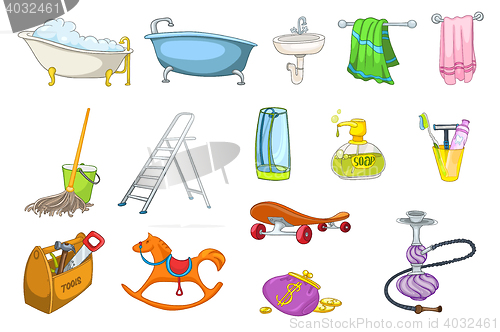 Image of Set of bath toiletries and equipment illustrations