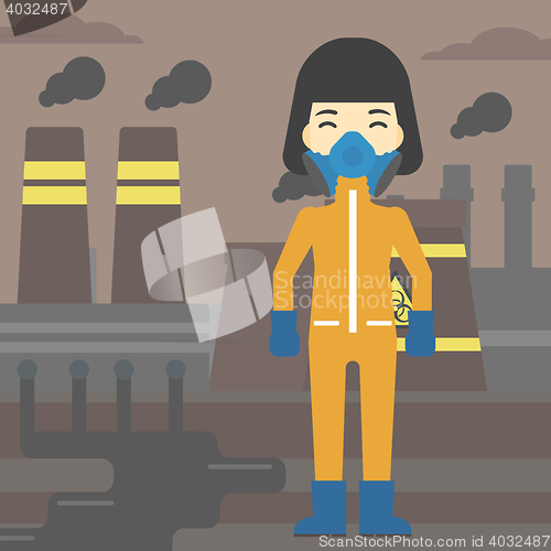 Image of Woman in radiation protective suit.