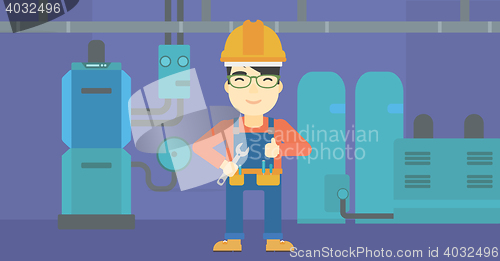 Image of Cheerful repairer with spanner.