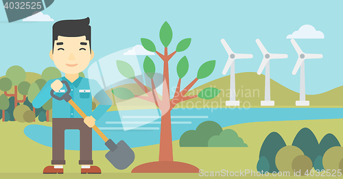 Image of Man plants tree vector illustration.