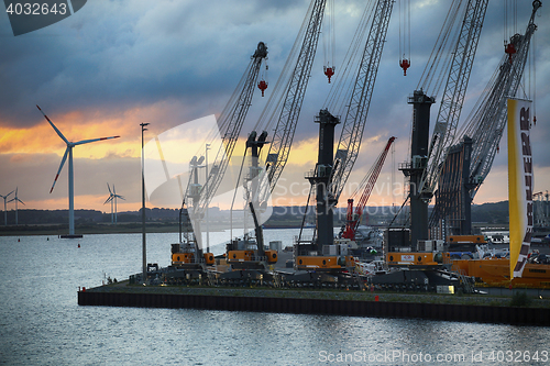 Image of ROSTOCK, GERMANY - AUGUST 14, 2016: Container terminal and crane