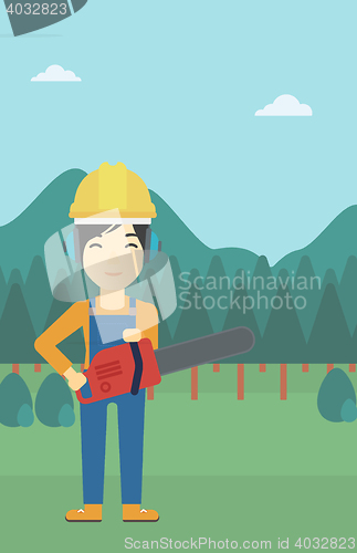 Image of Lumberjack with chainsaw vector illustration.