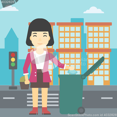 Image of Woman throwing away trash vector illustration.