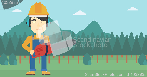 Image of Lumberjack with chainsaw vector illustration.