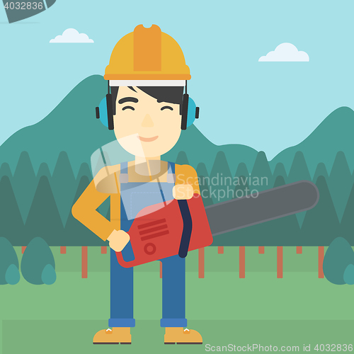 Image of Lumberjack with chainsaw vector illustration.