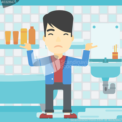 Image of Man in despair standing near leaking sink.