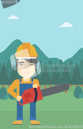 Image of Lumberjack with chainsaw vector illustration.