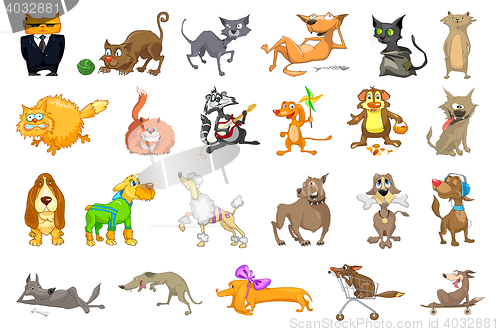 Image of Vector set of cats and dogs illustrations.