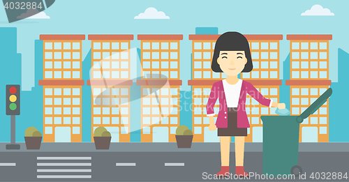 Image of Woman throwing away trash vector illustration.