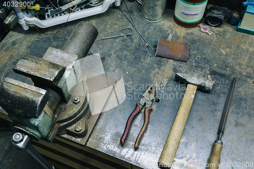 Image of Measuring tool with metal bars on table