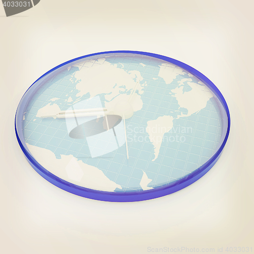 Image of Clock of world map . 3D illustration. Vintage style.
