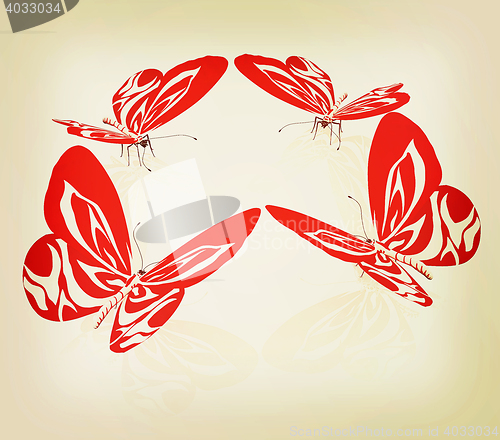 Image of beauty butterflies. 3D illustration. Vintage style.