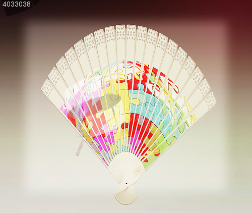 Image of Colorful hand fan . 3D illustration. Vintage style.