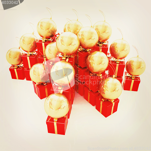 Image of Bright christmas gifts and toys. 3D illustration. Vintage style.
