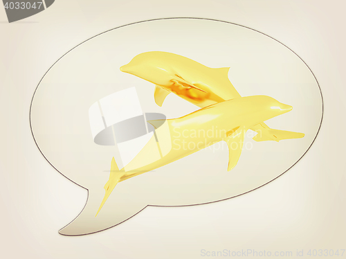 Image of messenger window icon and golden dolphins . 3D illustration. Vin