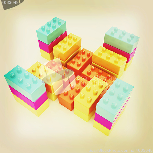 Image of Building blocks on white . 3D illustration. Vintage style.