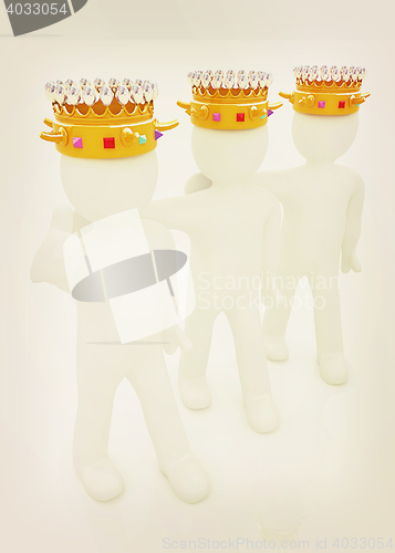 Image of 3d people - mans, persons with a golden crown. Kings. 3D illustr